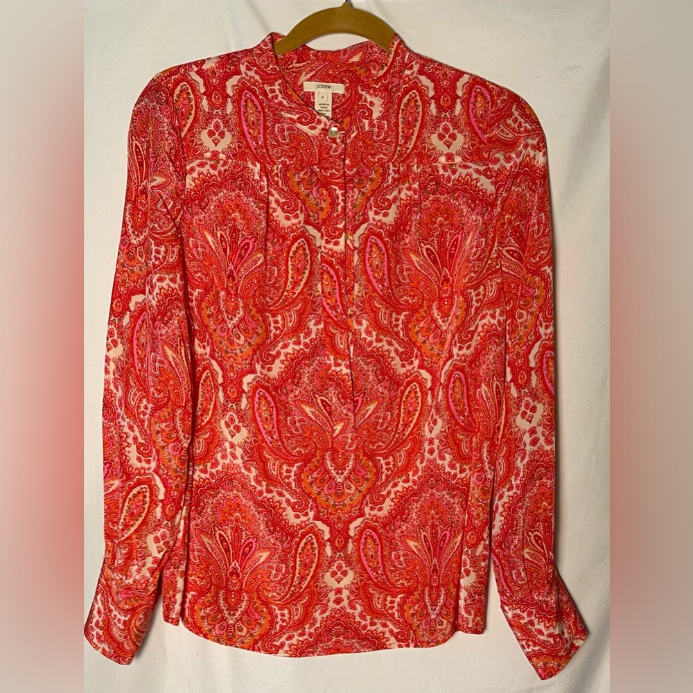 J Crew Womens Silk Paisley Long Sleeve Blouse Size 4 NWOT